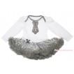 Easter White Long Sleeve Bodysuit Sparkle Grey Sequins Pettiskirt & Grey Rabbit Tie Print JS4330